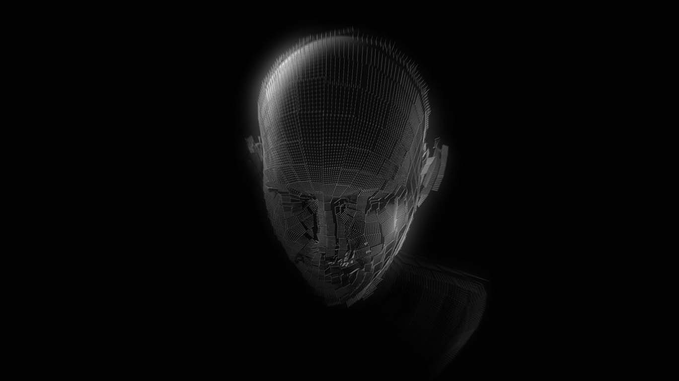 Monochrome wireframe bust, distorted