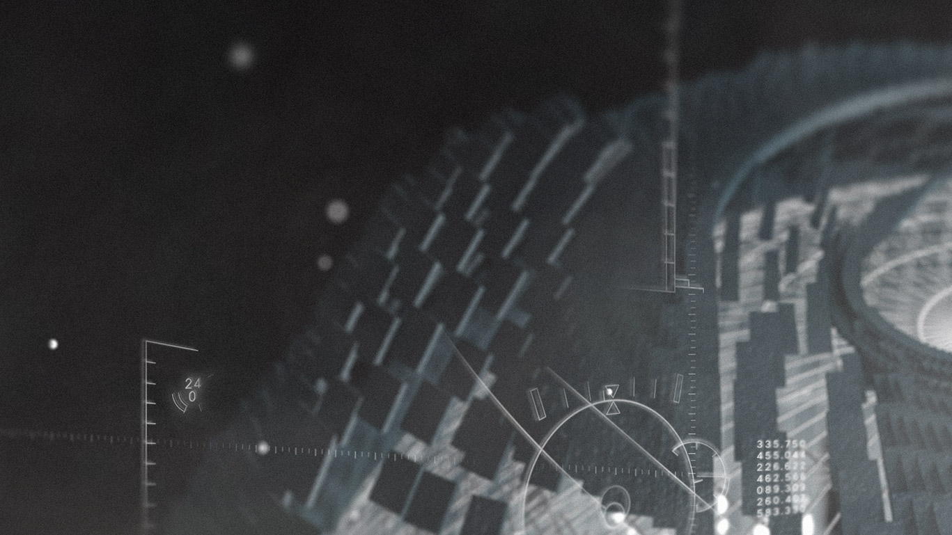 A partially-constructed sphere with vector elements and text UI