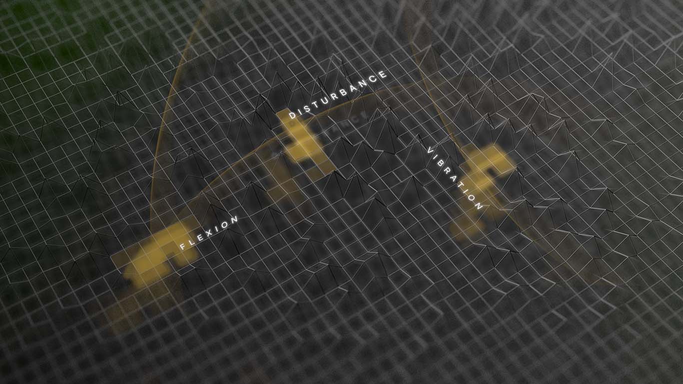 Distorted grid with the words disturbance, vibration and flexion